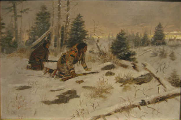 Appraisal: CHARLES MARION RUSSELL AMERICAN - Deer Hunters oil on canvas