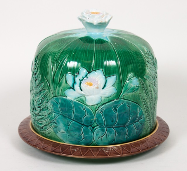 Appraisal: Joseph Holdcroft majolica cheese dome late th century with water