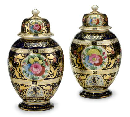 Appraisal: Pair of English porcelain painted jars late th century