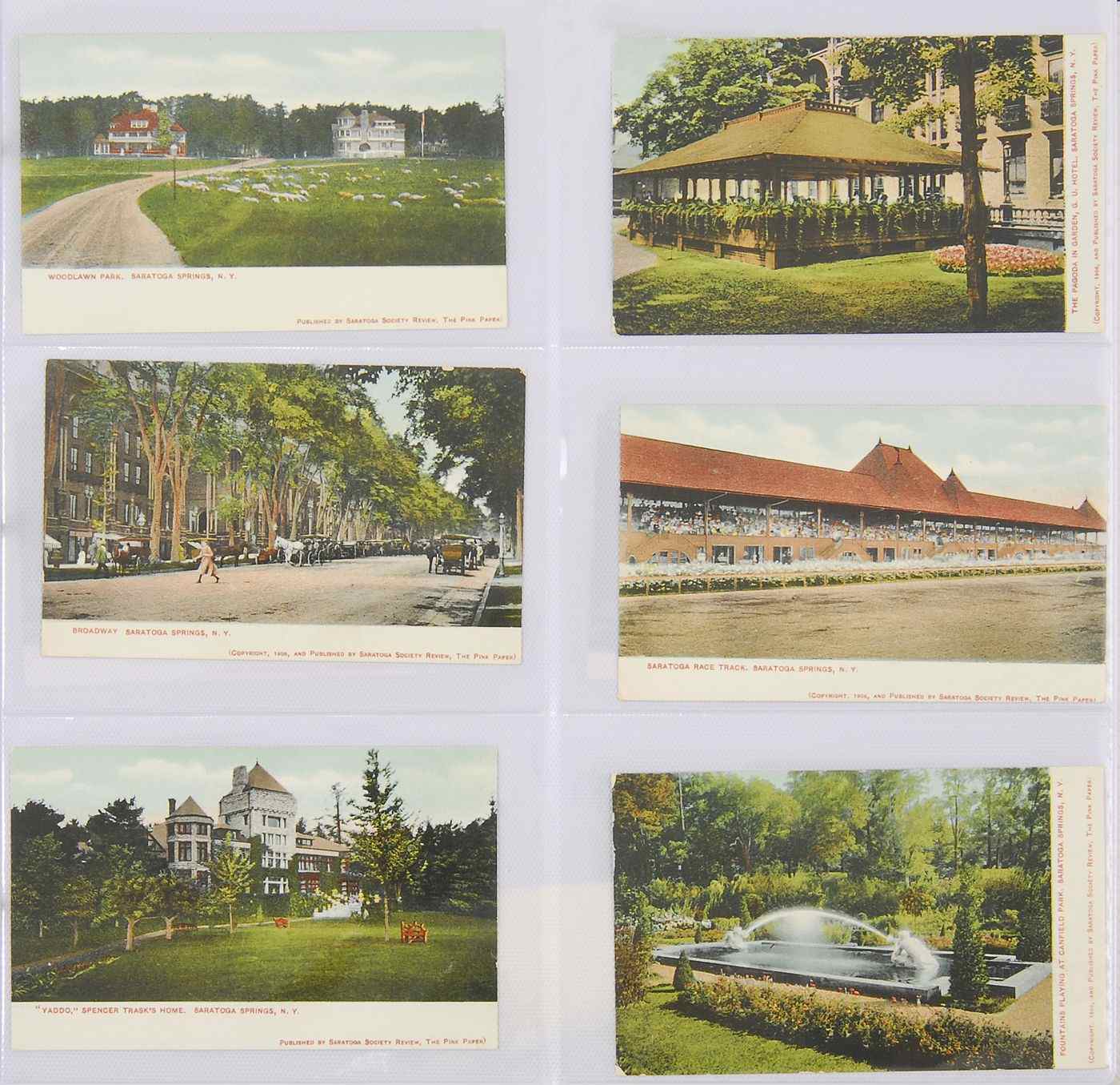 Appraisal: PAGE SLEEVES SARATOGA SPRINGS HORSE RACING early th Century postcards