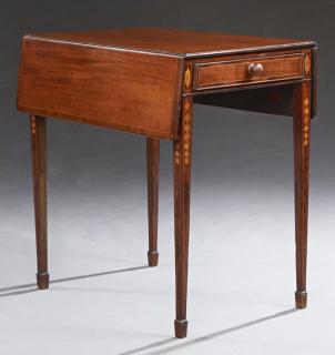 Appraisal: English Inlaid Mahogany Drop Leaf Table c with one end