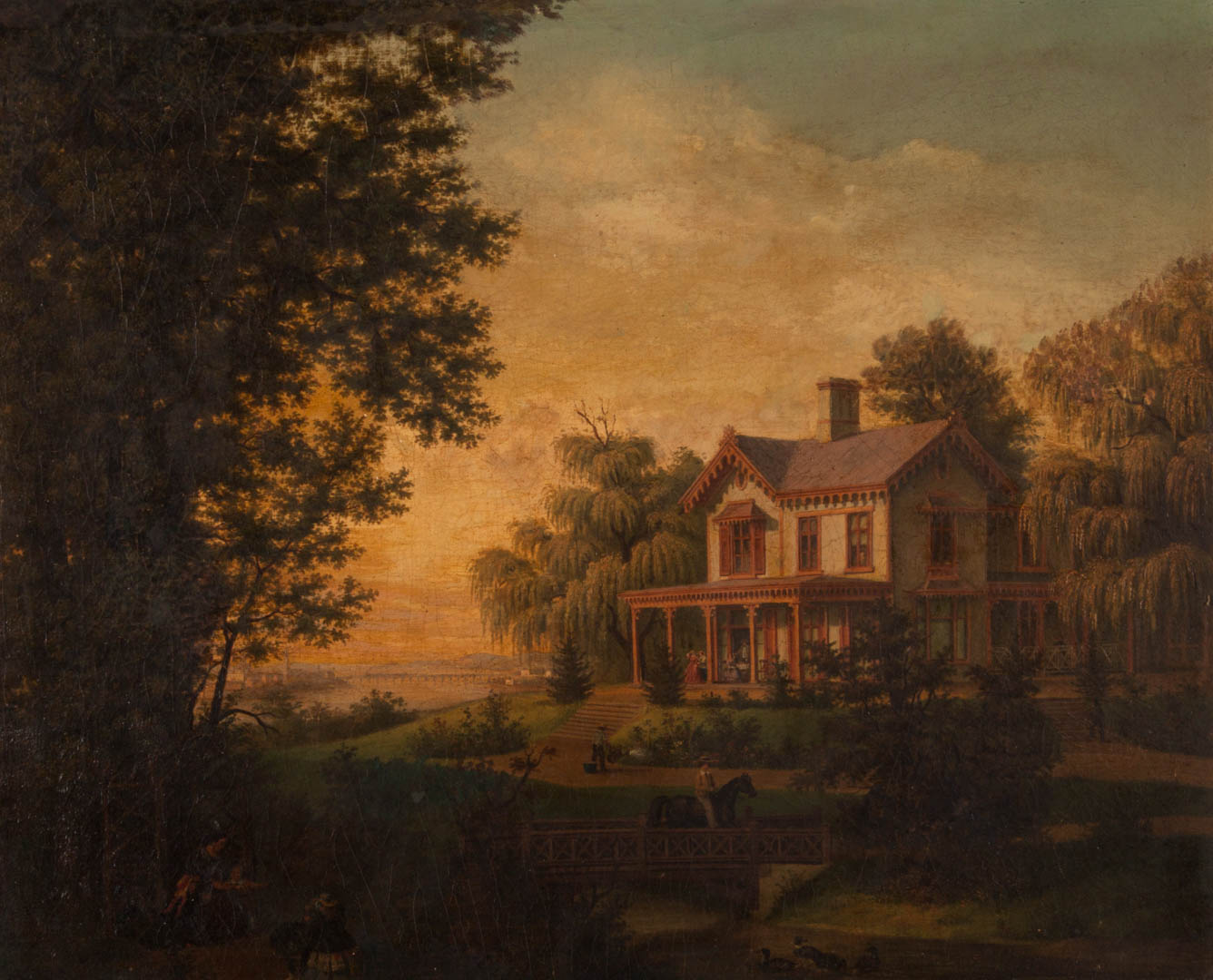 Appraisal: Edward Sachse Country Residence oil with litho American - American