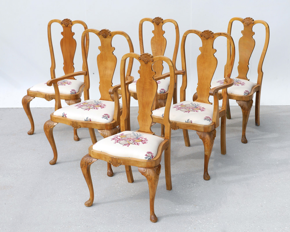 Appraisal: SET OF SIX CARVED CHIPPENDALE STYLE CHAIRS Possible Yew wood