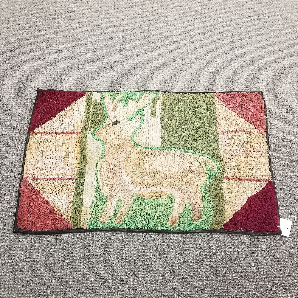 Appraisal: Pictorial Hooked Rug with a Stag Pictorial Hooked Rug with