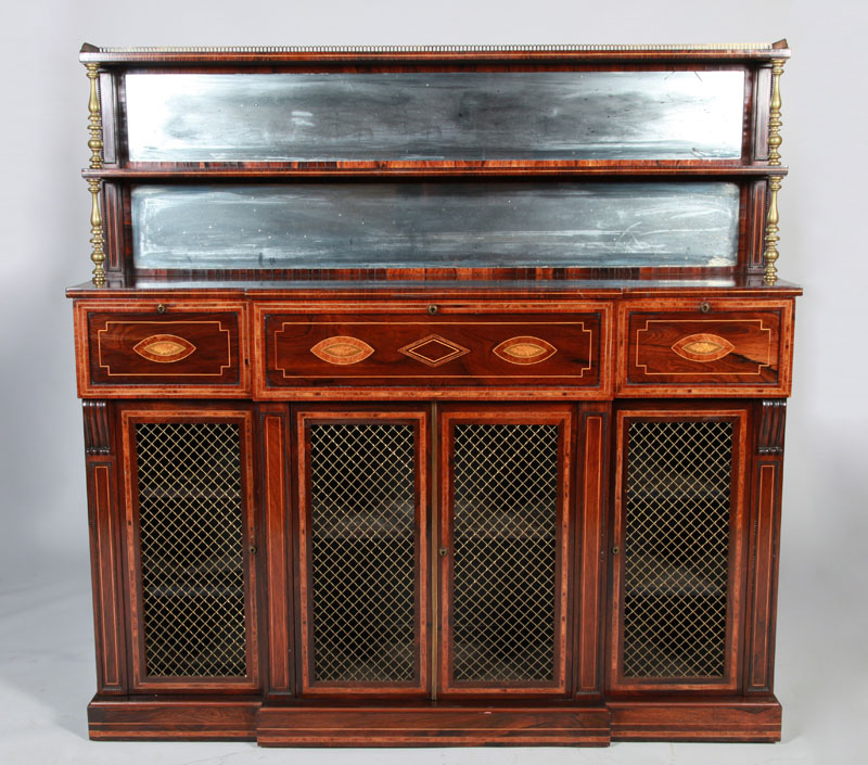 Appraisal: REGENCY INLAID ROSEWOOD CHIFFONNIER SECRETARY Fitted with a central drawer