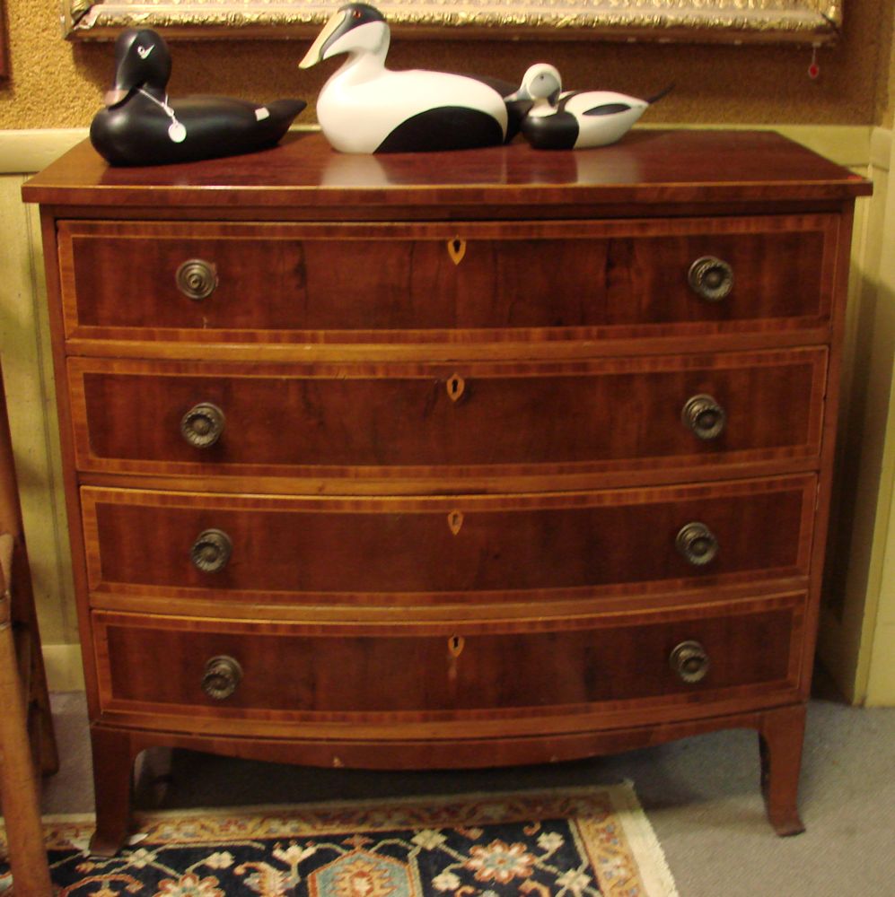 Appraisal: ANTIQUE AMERICAN HEPPLEWHITE BOWFRONT BUREAU In mahogany Four drawers with