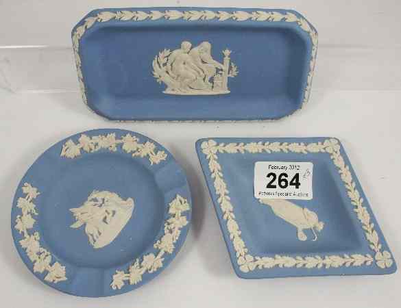 Appraisal: Wedgwood Blue Jasperware Ashtray and Two Pin Trays