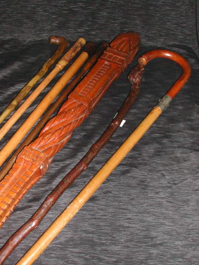 Appraisal: Group of Seven Folk Art Walking Sticks early th century