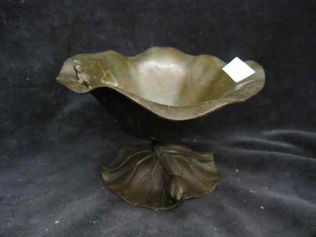 Appraisal: Oriental Bronze Figural Compote of Waterlily with frog emerging ''