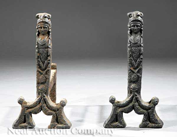 Appraisal: A Pair of American Cast Iron Figural Andirons th c