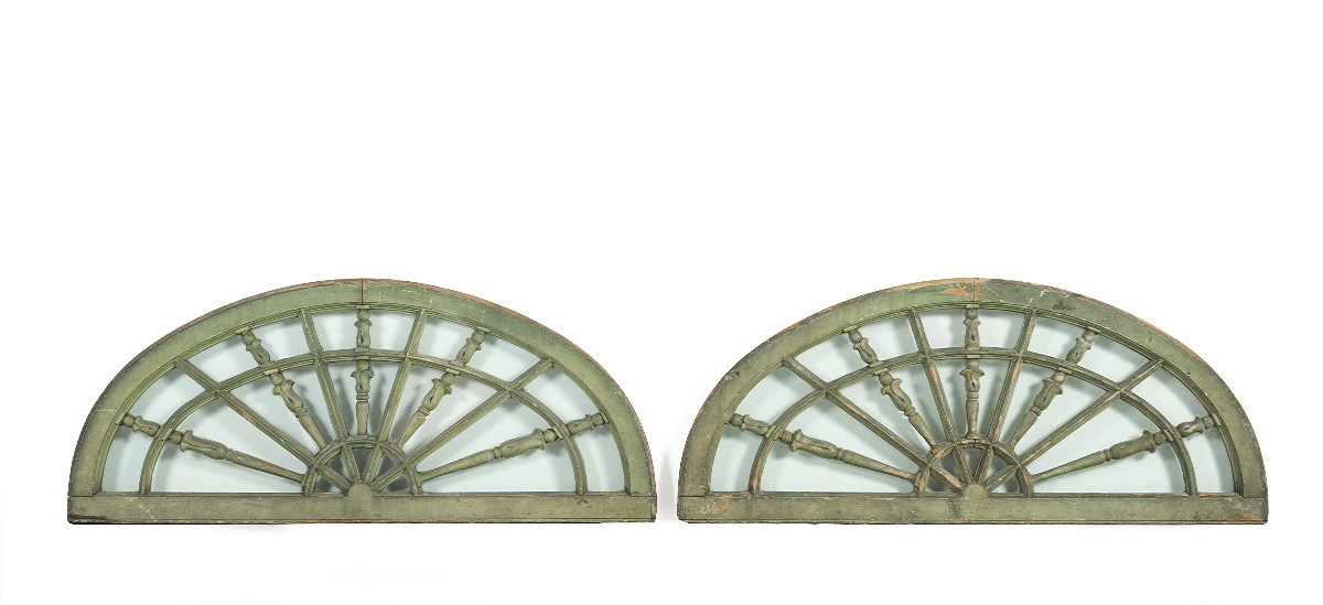 Appraisal: PAIR OF AMERICAN FAN LIGHTS WITH CARVED BELL AND BALL