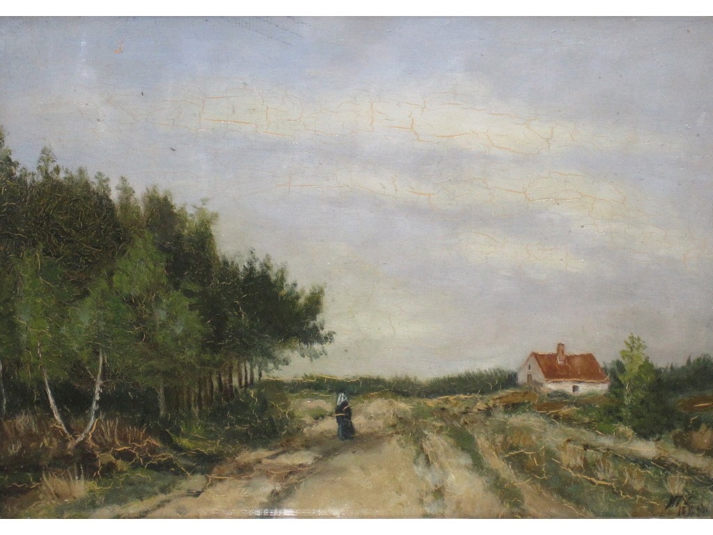 Appraisal: Oil on board of a country lane with a figure