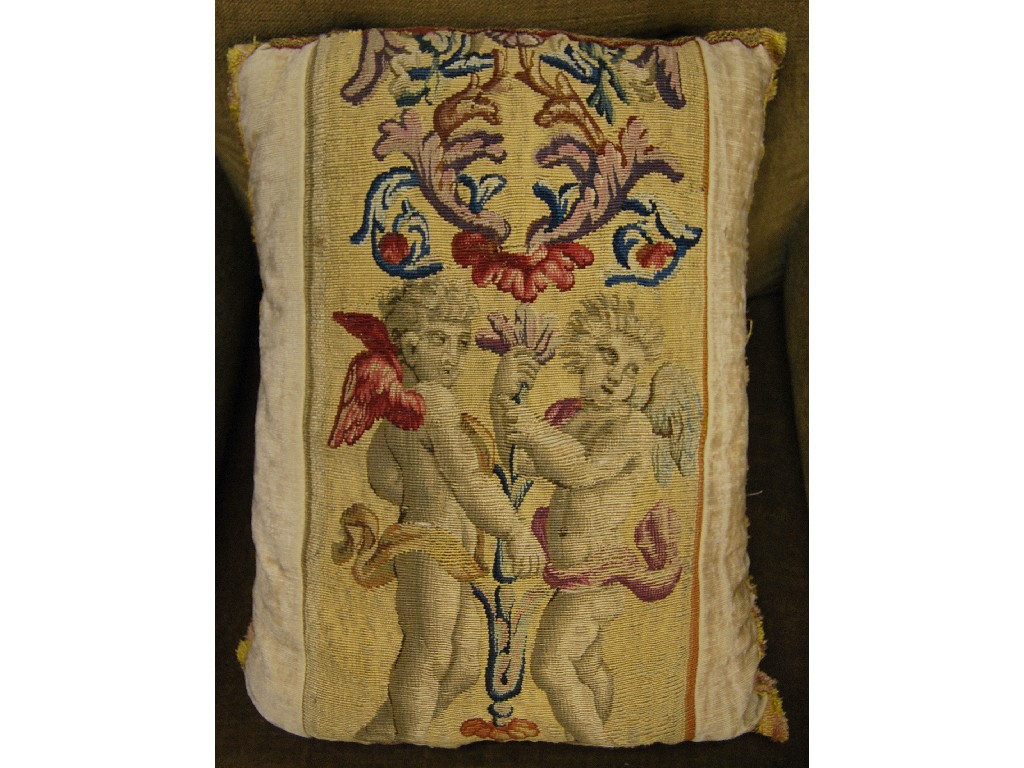 Appraisal: A small cushion faced with a French tapestry fragment c