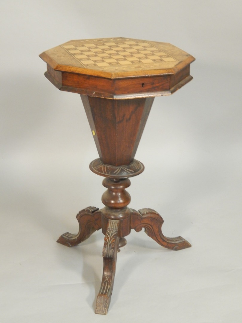 Appraisal: A Victorian walnut and marquetry trumpet shaped work games table