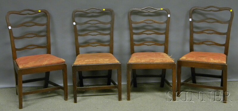 Appraisal: Set of Four Chippendale Mahogany Ribbon-back Dining Chairs with upholstered