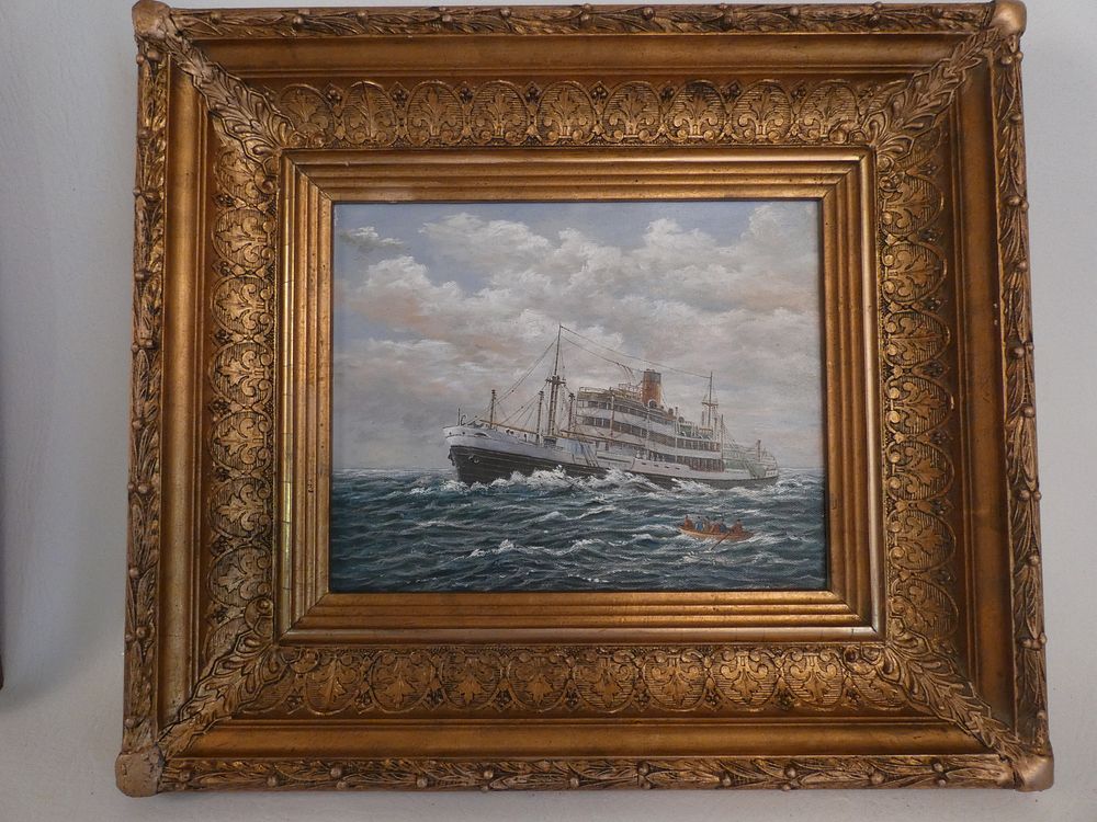 Appraisal: STEAMSHIP PAINTING Small modern oil painting on canvas of a