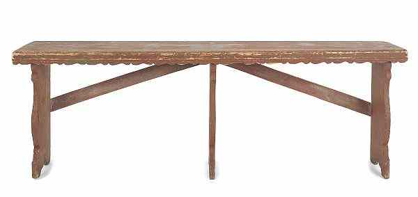 Appraisal: Pennsylvania painted pine bench ca with a scalloped apron and