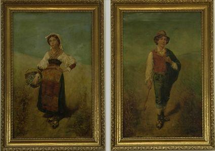 Appraisal: Italian School Male and Female Peasant Figures Oil on canvas