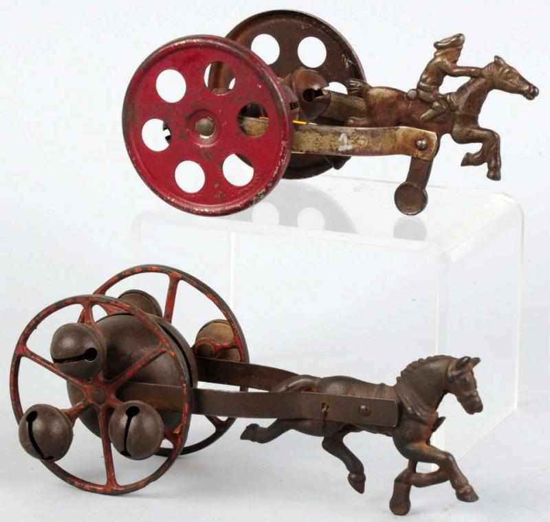 Appraisal: Lot of Cast Iron Tin Horse-Drawn Bell Toys American Both