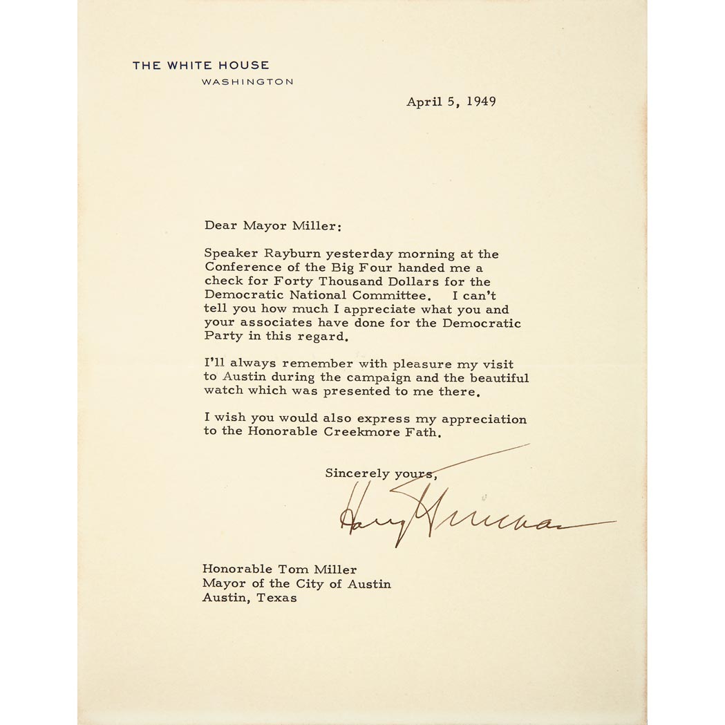 Appraisal: PRESIDENTIAL POLITICAL CORRESPONDENCE - TRUMAN HARRY S JOHNSON LYNDON and