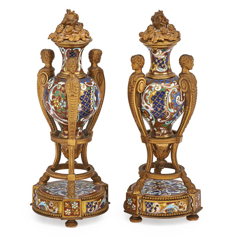 Appraisal: PAIR OF FRENCH CHAMPLEVE URNS Condition Report