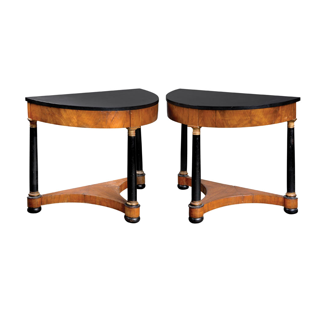 Appraisal: Pair of Biedermeier Part Ebonized Parcel Gilt Walnut Consoles Second