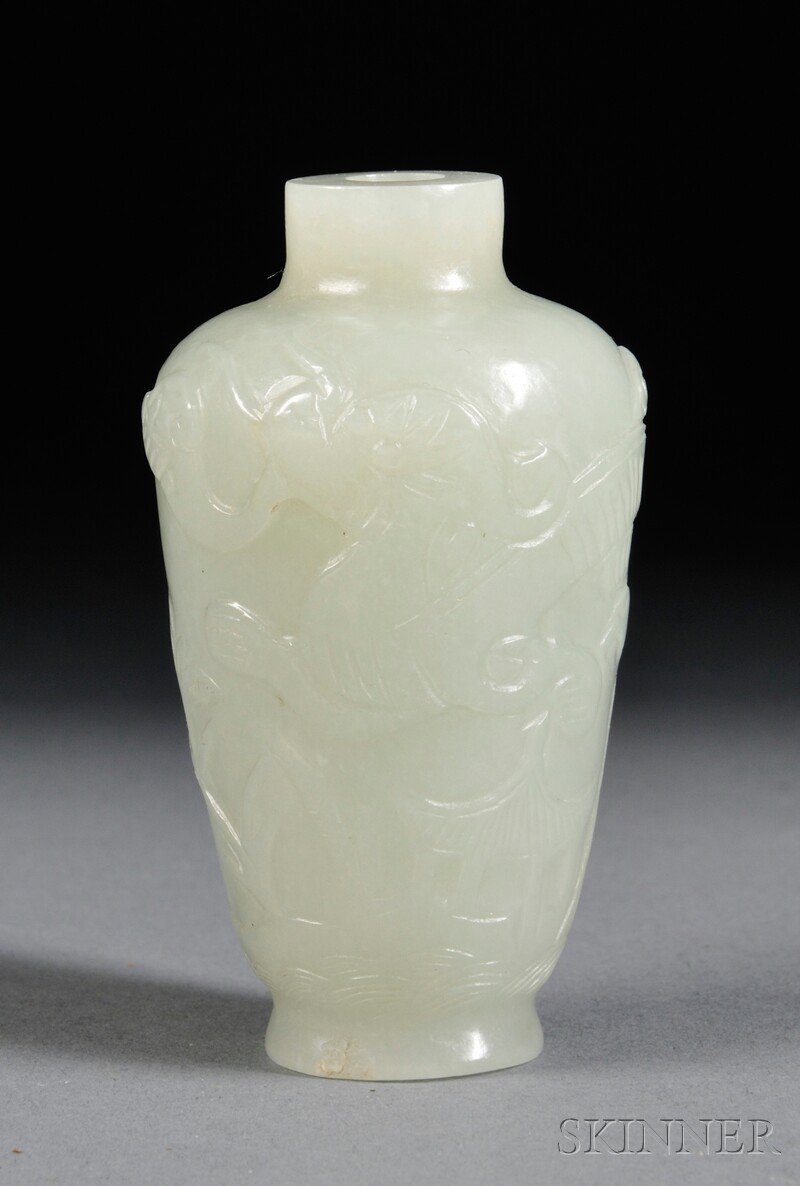 Appraisal: Snuff Bottle China baluster form carved in low relief with