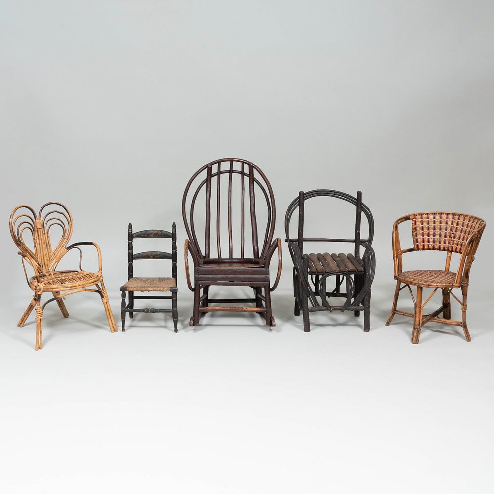 Appraisal: Group of Five Rustic Child's Chairs Comprising Two willow and