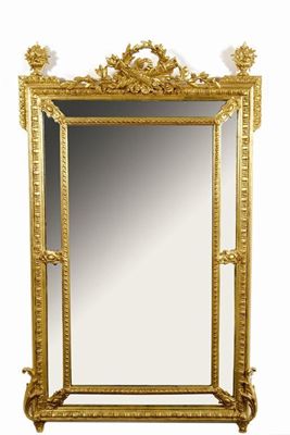 Appraisal: A Louis XVI style gilt mirror with urn finials and