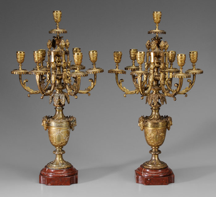 Appraisal: Pair Renaissance Style Gilt Bronze Candelabra Continental late th early