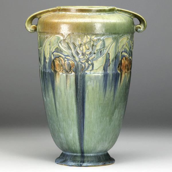 Appraisal: ROSEVILLE Green Baneda vase minor grinding chip to base