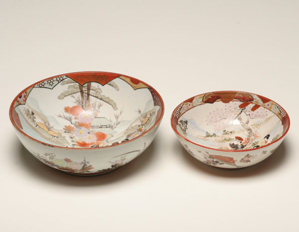 Appraisal: Japanese imari porcelain two bowls decorated with florals geometrics riverside