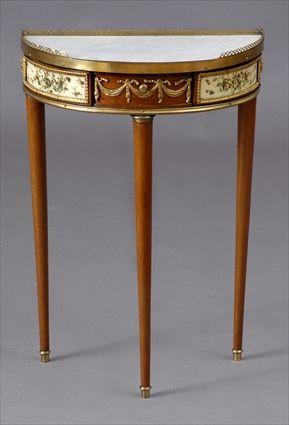 Appraisal: LOUIS XVI GILT-METAL MOUNTED MAHOGANY DEMILUNE CONSOLE TABLE WITH REVERSE