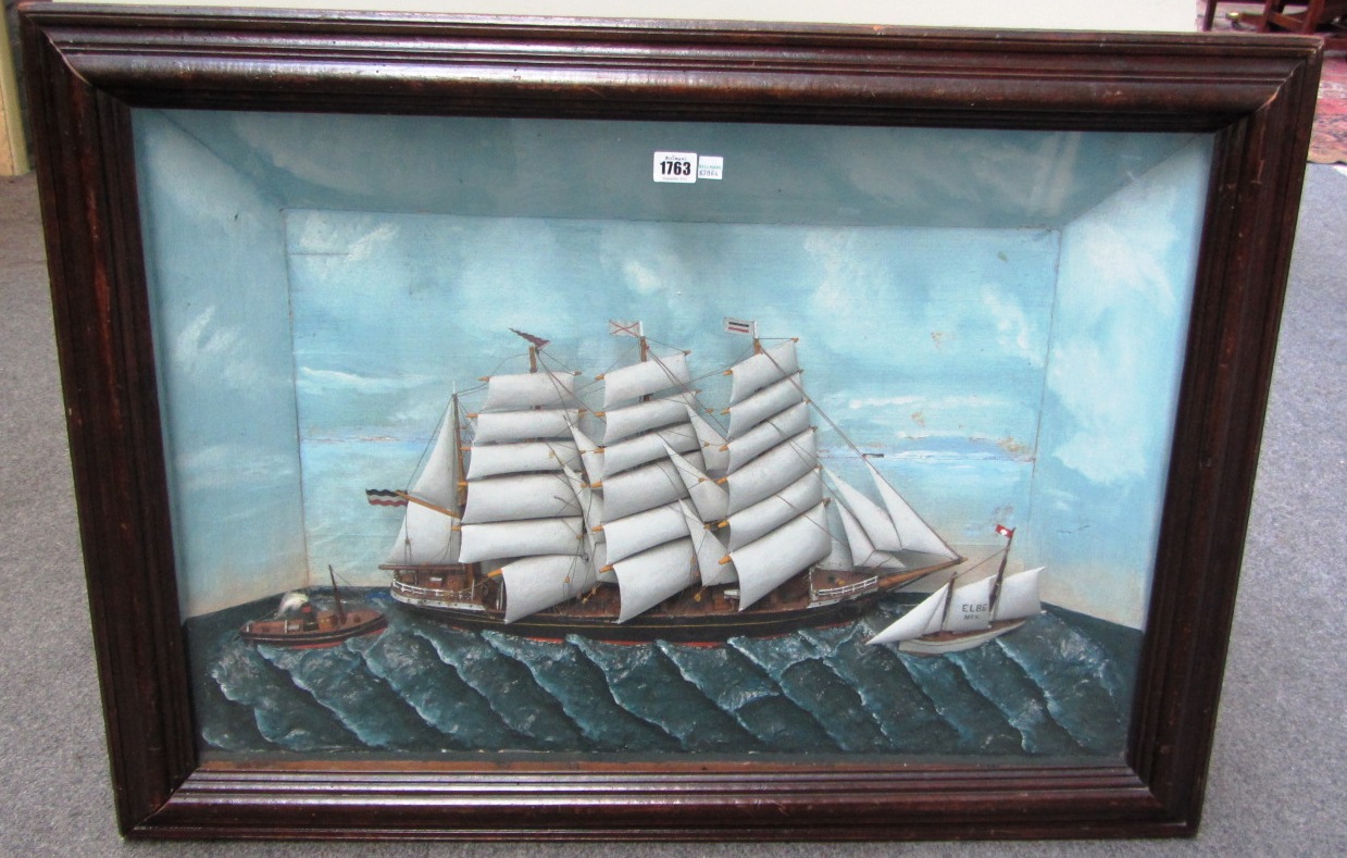 Appraisal: A carved and painted wood diorama of a four masted