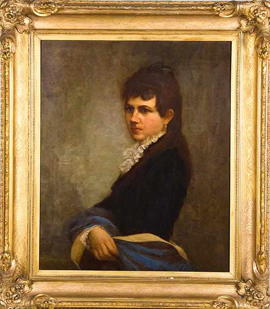 Appraisal: American school th century PORTRAIT OF YOUNG LADY IN BLUE