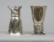 Appraisal: Pair of Silver Fox Hunt Cups During fox hunts those