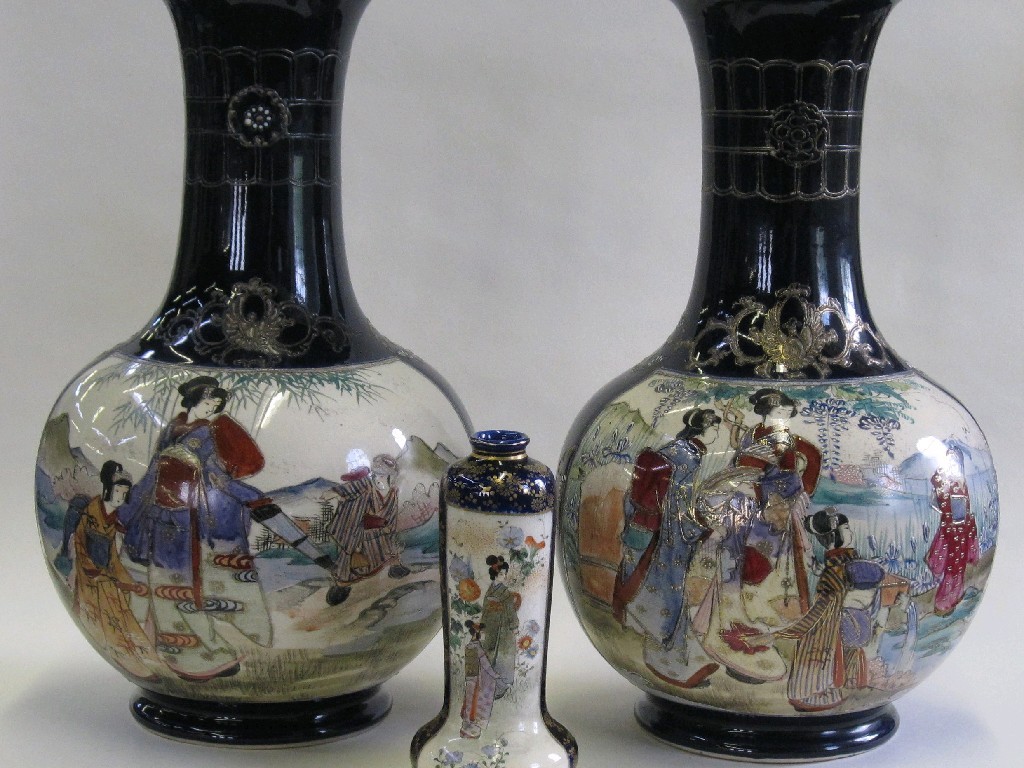 Appraisal: Pair of Satsuma vases and a smaller gourd shape Satsuma