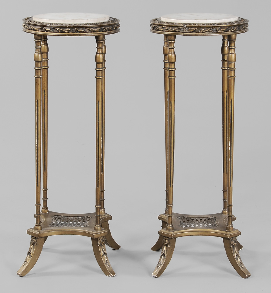 Appraisal: Pair Marble-Top Urn Stands early th century in the French