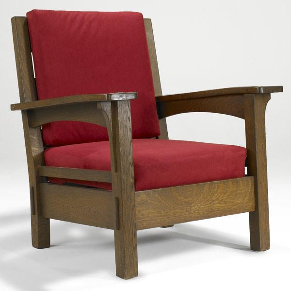 Appraisal: CHARLES STICKLEYMassive bent-arm chair with arched supports under armsUnmarked x