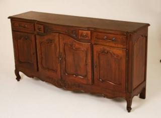 Appraisal: PROVINCIAL LOUIS XV CARVED CHERRY SHAPED FRONT BUFFET WITH PARQUET