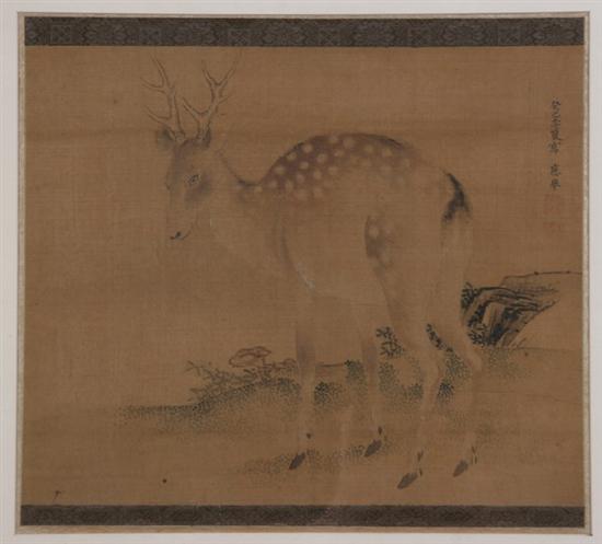 Appraisal: JAPANESE SCHOOL Japanese th century SPOTTED STAG Ink on silk