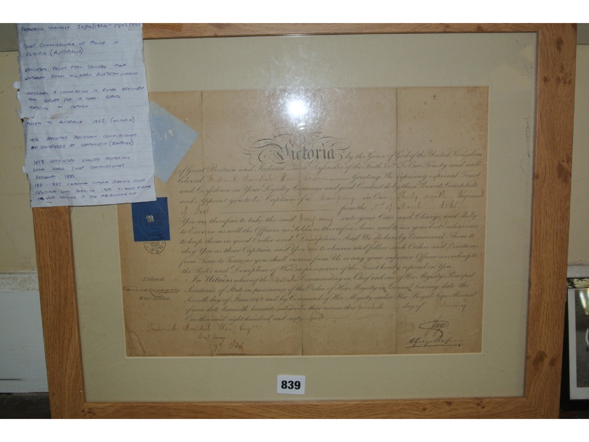 Appraisal: A Victorian military commission for Captain Frederick Standish Hore of