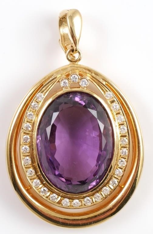 Appraisal: K AMETHSYT DIAMOND PENDANT K yellow gold pendant contains round