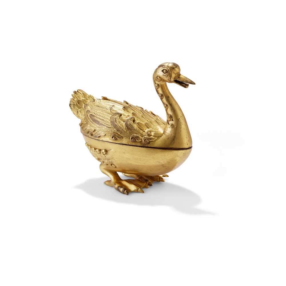 Appraisal: GILT BRONZE 'GOOSE' BOX AND COVER cast in two parts