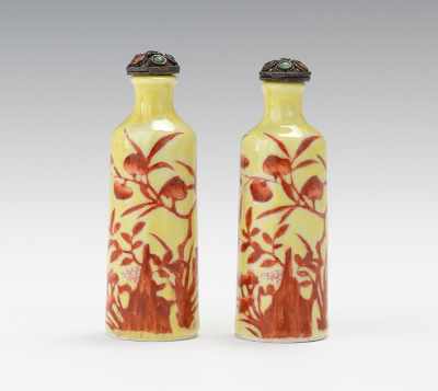 Appraisal: A Pair of Yellow Copper Enameled Snuff Bottles Tapered and