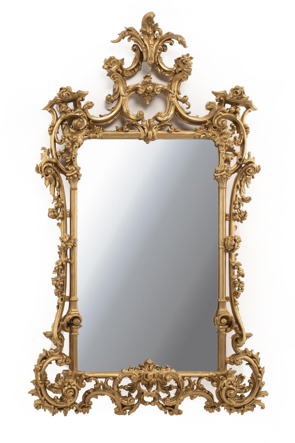 Appraisal: Antique Chippendale-Style Carved Giltwood Mirror elaborately scrolled and reticulated floral