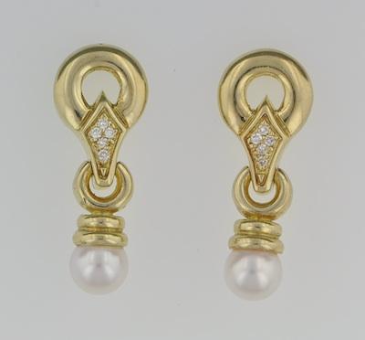 Appraisal: A Pair of Pearl and Diamond Earrings k yellow gold