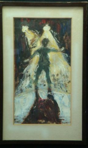 Appraisal: Unsigned Gouache of Figure on Stage Heavy impasto modernist Not