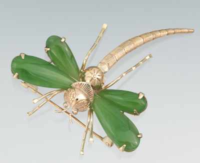 Appraisal: A Ladies' Hardstone Dragonfly Brooch k yellow gold brooch depicting