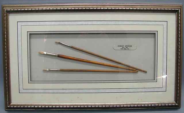 Appraisal: Framed set of three paint brushes used by the artist